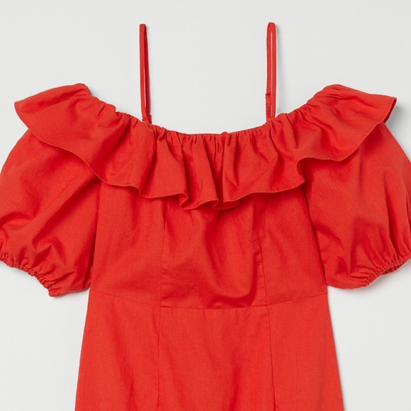 Linen blend off-shoulder dress - Picture 1 of 4